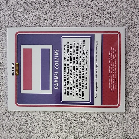 2023 Panini USA Stars and Stripes U-18 Baseball World Cup Darnel Collins Patch - Picture 2 of 2